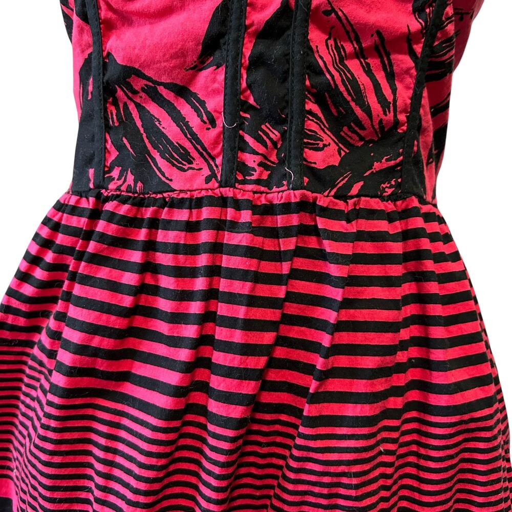 Vintage Y2K Strapless Floral Stripe Dress Smocked Back Sz Medium - Picture 9 of 14